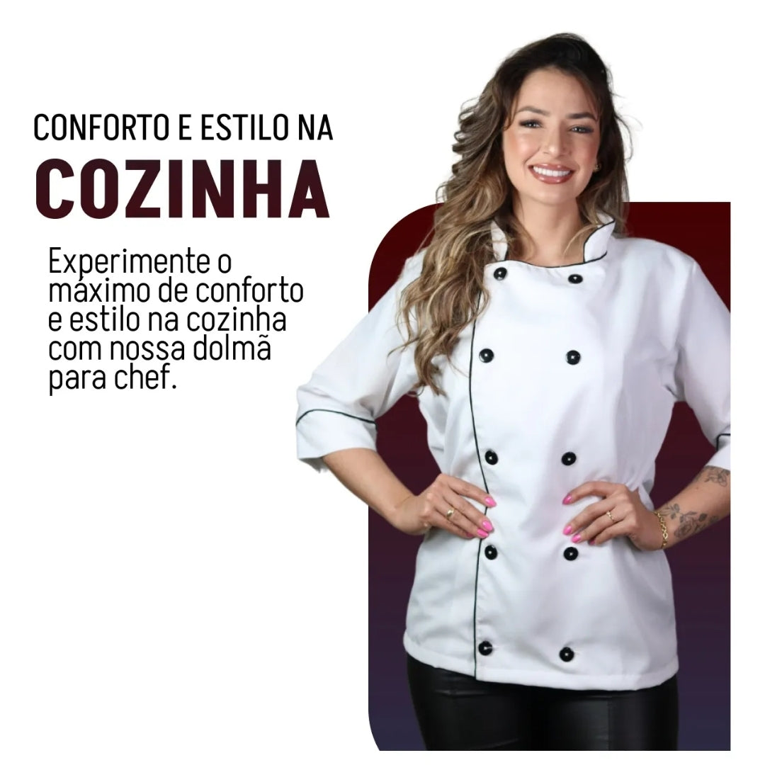 Dolma Chef Uniforme de Cozinha Doma Unisses Gola Padre. O MENOR PREÇO E O MAIS VENDIDO.