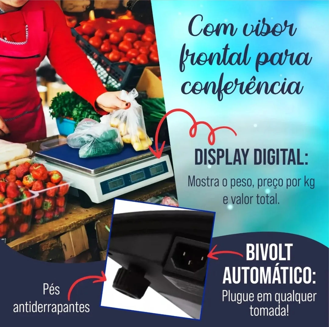 Balança Digital Eletrônica Comercial 40 kg precisão mercado azul hold on. MENOR PREÇO E O MAIS VENDIDO