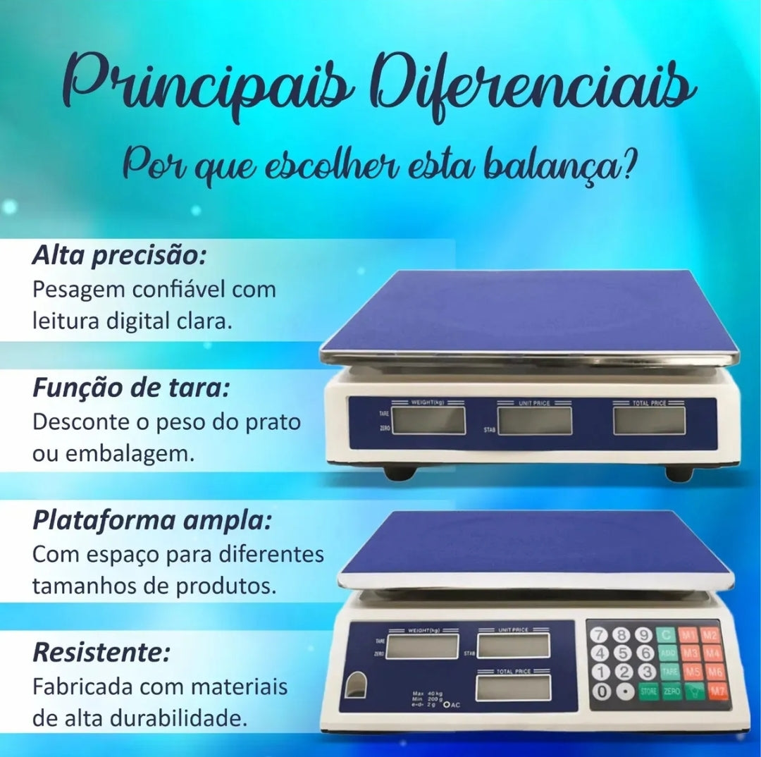 Balança Digital Eletrônica Comercial 40 kg precisão mercado azul hold on. MENOR PREÇO E O MAIS VENDIDO