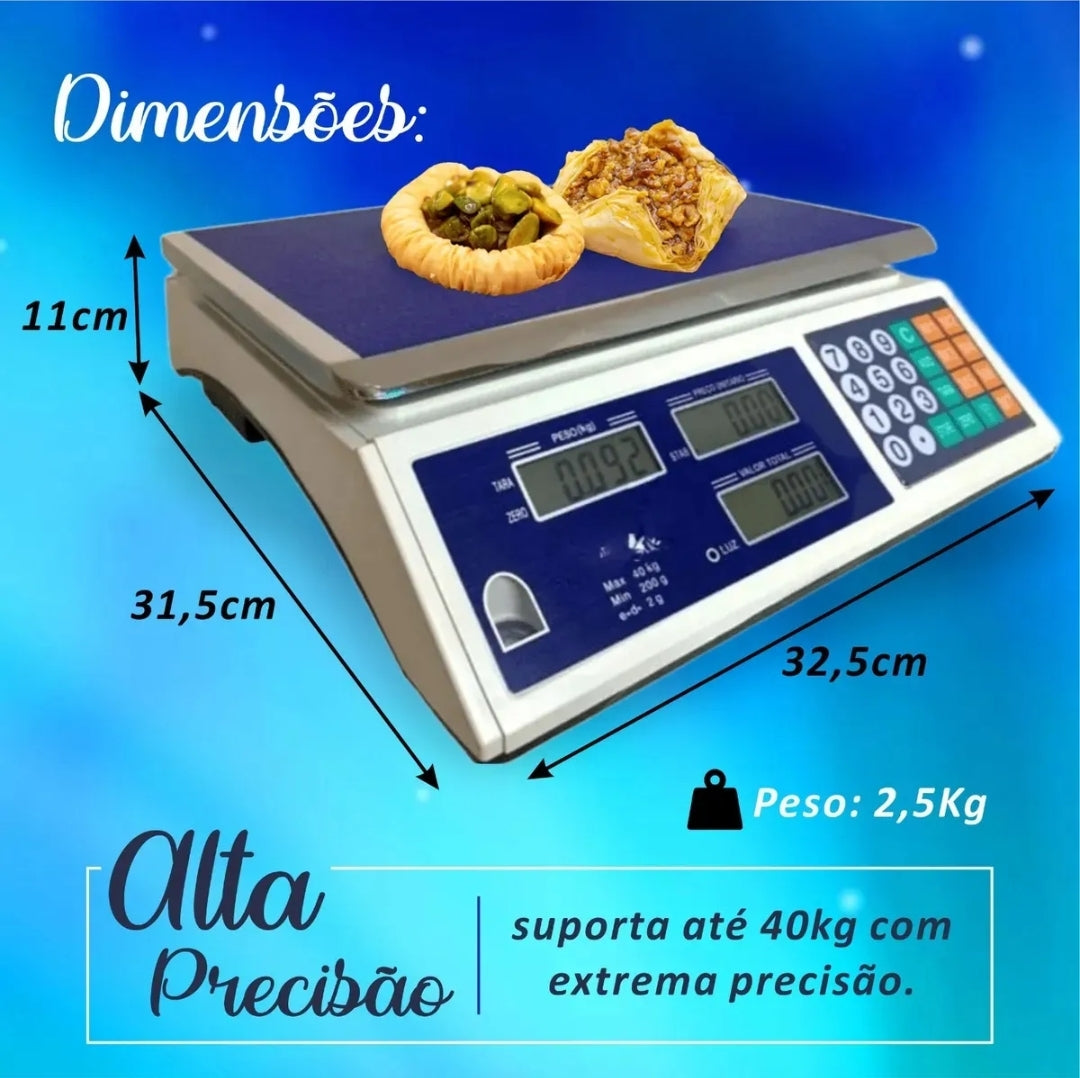 Balança Digital Eletrônica Comercial 40 kg precisão mercado azul hold on. MENOR PREÇO E O MAIS VENDIDO