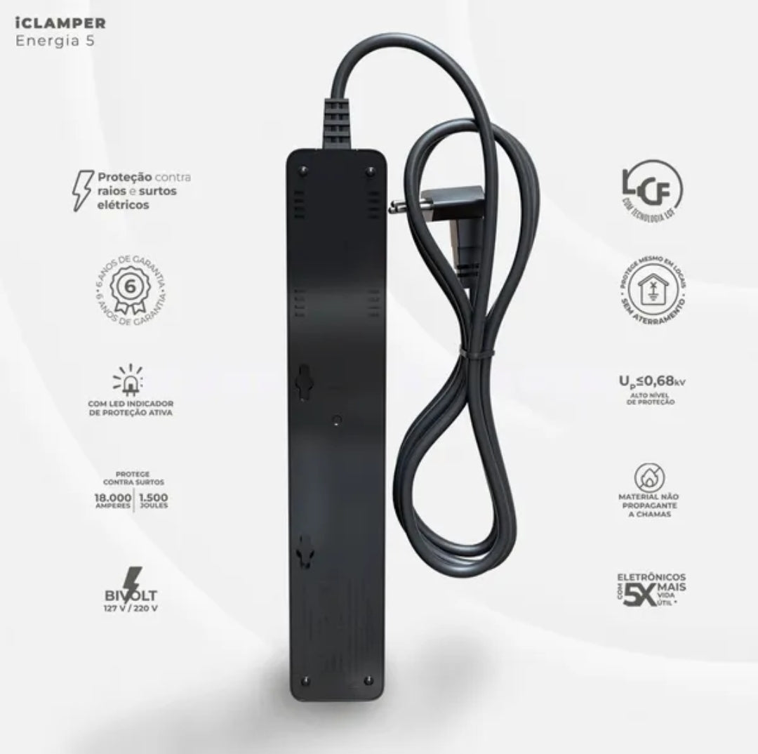 Filtro de Linha com 5 Tomadas 3 Pinos 10 Amperes Anti Raio. MENOR PREÇO E O MAIS VENDIDO