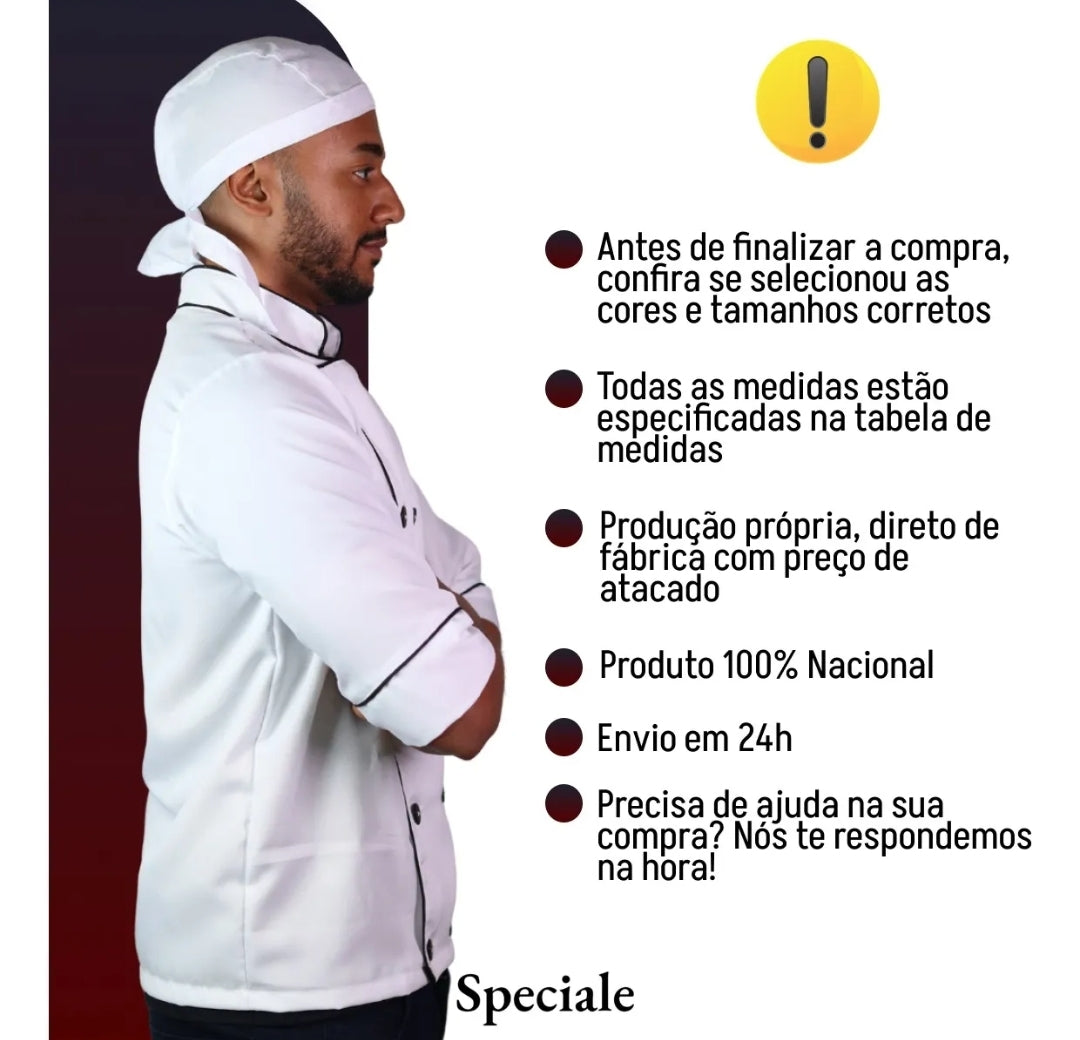 Dolma Chef Uniforme de Cozinha Doma Unisses Gola Padre. O MENOR PREÇO E O MAIS VENDIDO.